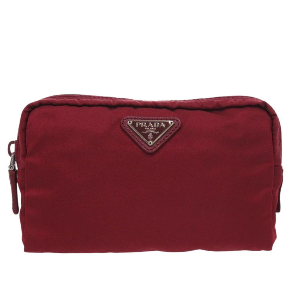 Prada 1N0021 Triangle Logo Nylon Red Cosmetic Pouch Handbag 0513PRADA